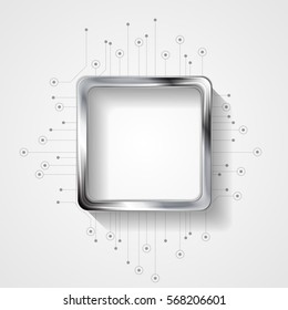 Abstrakte Technologie Hintergrund mit Schalttafel und silbernem Quadrat. Vektorgrafik-Bildlayout in metallischer Form