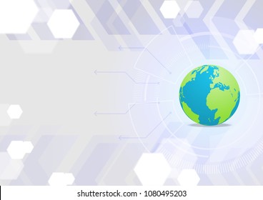 Abstract technology background, circuit line and hexagons white theme 