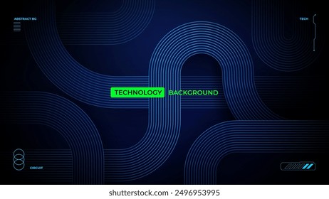 Fondo de tecnología Abstractas. Concepto de placa base de circuito. Patrón de tecnología AI en diseño azul. Delgada línea de círculo elegante en la placa de circuito. Bolsa moderna. Portada o Anuncio futurista. Ilustración vectorial.