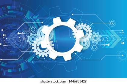 Abstract technology background with circuits and wheel concept innovation background Circle empty space for your text. Vector illustration.