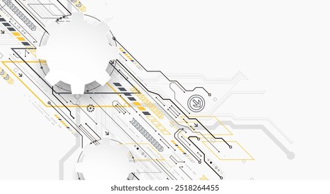 Abstract technology background. Cogwheels ART theme.  Hand drawn Vector illustration