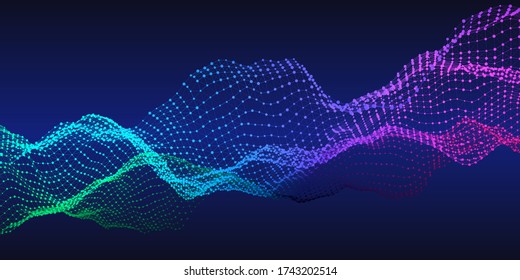 Abstract  technology  background with color grid on dark blue.  Business concept of artificial intelligence. Big data. Quantum virtual cryptography banner.  