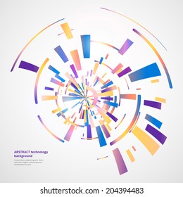 Abstract technology background with colored rectangles and lines