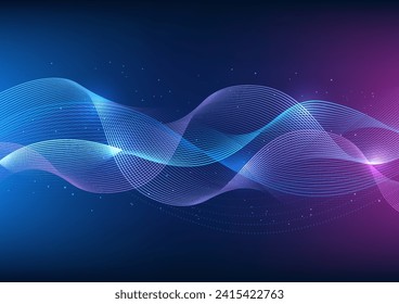 Abstract technology background The combination of particle dot into overlapping waves. It represents communication of big data innovations, Innovation communication future, internet network connection
