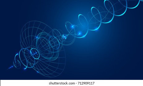 Abstract technology background. Abstract communication satellite dish transmits and receives a radio signal. Directional signal radiates in a spiral. VECTOR