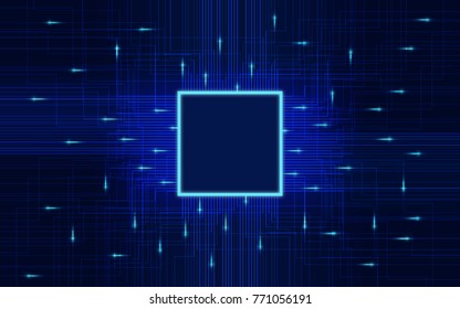 Abstract technology background with Computer processor chip and circuit board pattern on dark blue color