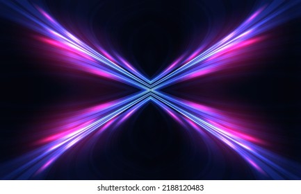 Abstract technology background concept with blue and pink light rays. Abstract concept neon butterfly shape. Vector illustration