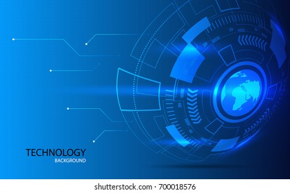 Abstract technology background. concept earth map and line on blue background.