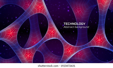 Abstract Technology Background With Connected Cells And Lightened Cores. Biotechnology And Science Frontier Concept