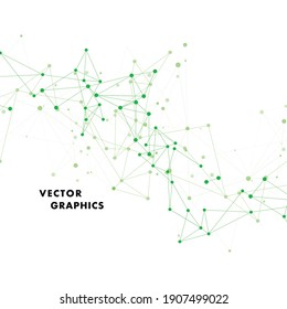 Abstract technology background. Connected dots lines green. Vector illustration