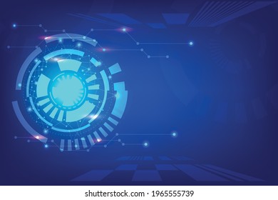 Abstract Technology background.  connected line and dot radial circles with sparkles. Network globalize communication in blue blank space. Cyberspace of data structure.