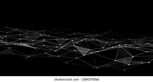 Abstract technology background with connecting dots and lines. Low poly shape.
