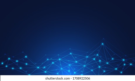 Abstrakter Technologie-Hintergrund mit Verbindungspunkten und Linien. Globale Netzwerkverbindung, digitale Technologie und Kommunikationskonzept.