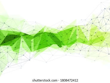 Abstract technology background with connecting dots and lines. Green geometric background