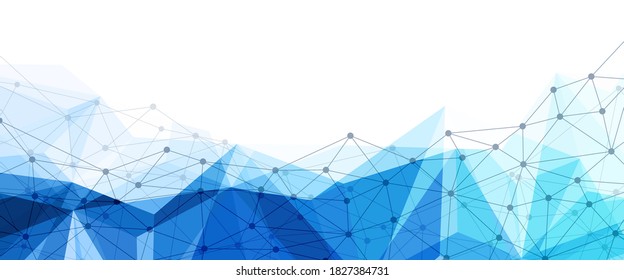 Abstract technology background with connecting dots and lines. Blue geometric