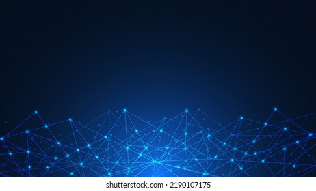 Abstract technology background with connecting the dots and lines. Global network connection, internet technology and digital communication concept