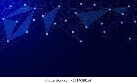 Resumen del fondo de la tecnología con puntos y líneas de conexión y formas hexagonales. Visualización de grandes datos, conexión de red y concepto de tecnología de la comunicación. Ilustración vectorial.