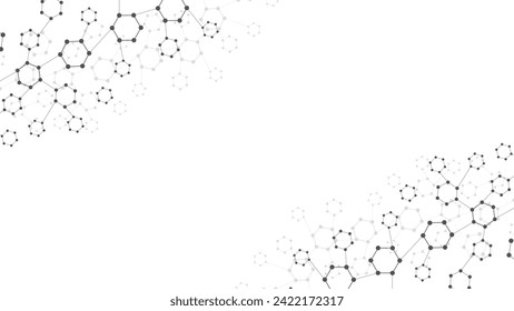 Abstract technology background with copy space. Connected hexagons. Abstract shapes in the corners. Minimalist black and white backdrop. Vector illustration
