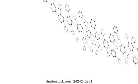 Abstract technology background with copy space. Abstract shapes in the corner. Connected hexagons. Minimalist black and white backdrop. Vector illustration