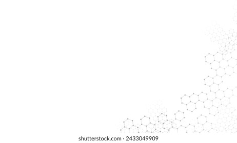 Abstract technology background with copy space. Hexagon pattern in the right corner. Science abstract background. Minimalist black and white backdrop. Vector illustration