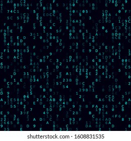 Abstract technology background. Cyan sparse hexadecimal background. Medium-sized seamless pattern. Modern vector illustration.
