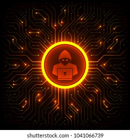 Abstract technology background. Cyber security concept. Hacker on digital circuit board vector illustration.