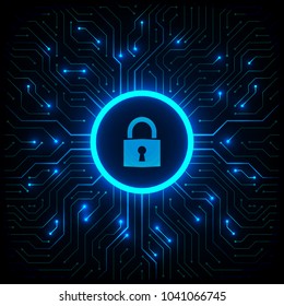 Abstract technology background. Cyber security concept. Closed padlock on digital circuit board vector illustration.