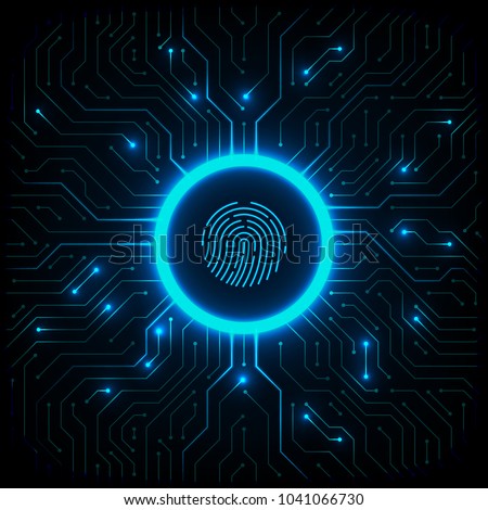 Abstract technology background. Cyber security concept. Fingerprint scanning on circuit board vector illustration.