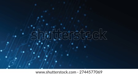 Abstract technology background with dark blue glowing dots and lines, representing circuitry, network connections, and futuristic digital data for innovation and communication.