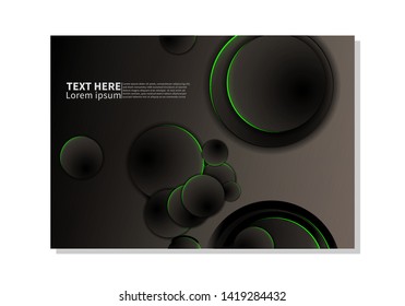 Abstract technology background. dark circles with glowing green lights. minimal vector design