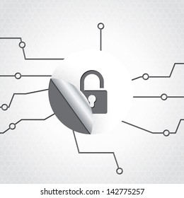 Abstract technology background design with padlock sticker