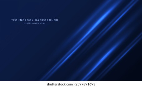 Abstract technology background with diagonal blue light beam lines.
