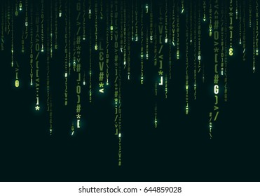 Abstract technology background with different symbols. Computer code streams. Vector illustration
