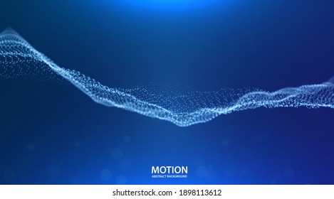Abstract technology background. Digital blue particle wave. Sound structure visualization. Flow dot landscape.