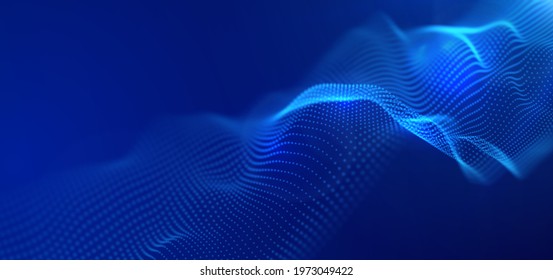 Abstract technology background. Digital blue particle wave. Sound structure visualization. Flow dot landscape.