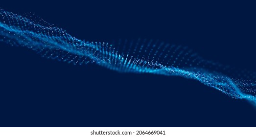 Abstract technology background. Digital blue particle wave. Sound structure visualization. Flow dot landscape.