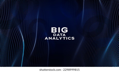 Abstract technology background. Digital blue particle wave. Stream dotted wavy landscape. Big data.