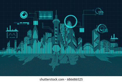 abstract technology background; digital building in modern style; concept of technology world
