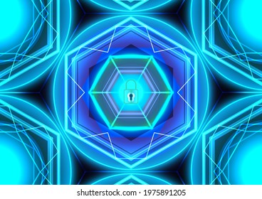 Abstract technology background. Digital glowing master key lock. Screen for cyber security safety