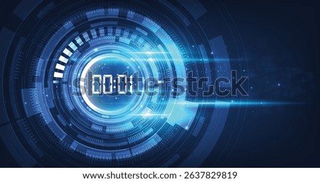 Abstract Technology Background with Digital number timer and countdown on a dark blue background.