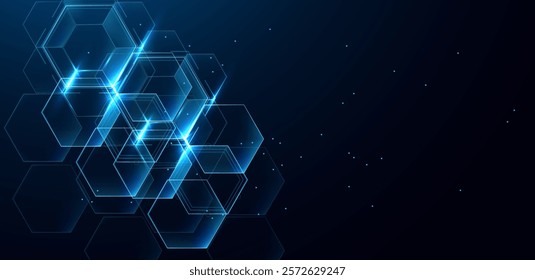 Abstract technology background with digital polygon blue light vector editable