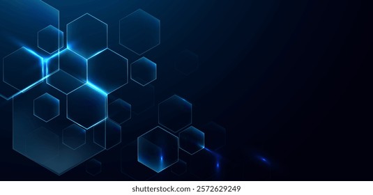 Abstract technology background with digital polygon blue light vector editable