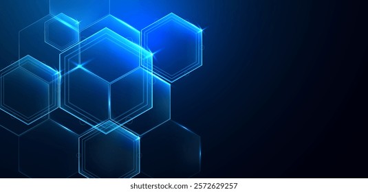 Abstract technology background with digital polygon blue light vector editable