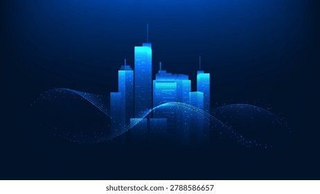 Abstract technology background  digital smart city buildings , Represents urban innovation, big data flow, artificial intelligence in city planning, digital communication networks, sustainable