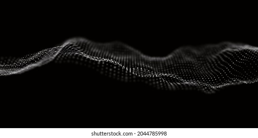 Abstract technology background. Digital white particle wave. Sound structure visualization. Flow dot landscape.