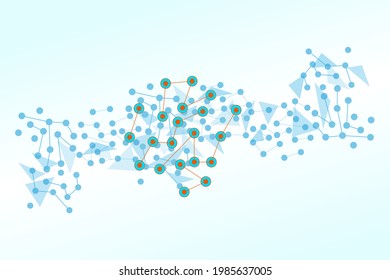 Abstract technology background, dots, nodes and elements connecting through relations technology background, futuristic data relation concept, vector background 