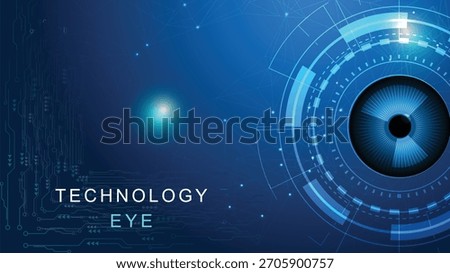 Abstract technology background featuring a futuristic digital eye with concentric circles and circuit lines. 