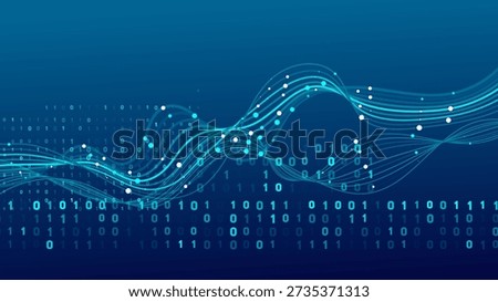 Abstract technology background with flowing digital streams of binary code 0, 1. Futuristic visualization of big data, information flow, and communication.