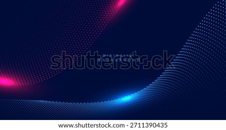 Abstract technology background with flowing halftone wave patterns.