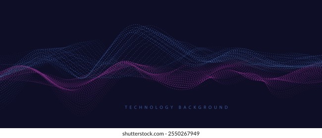  Abstrakter technologischer Hintergrund mit fließenden Linien. Dynamische Wellen. Vektorgrafik.